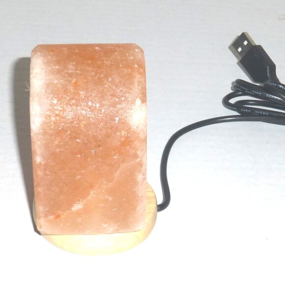 Heart Shaped Hand Carved USB Powered Himalayan Salt Lamp with Wooden Base Works - Picture 3 of 10